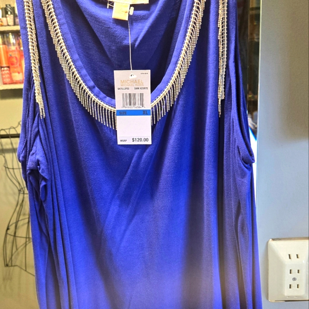 Vibrant Bluish Purple Fabric New Michael Kors Shirt.